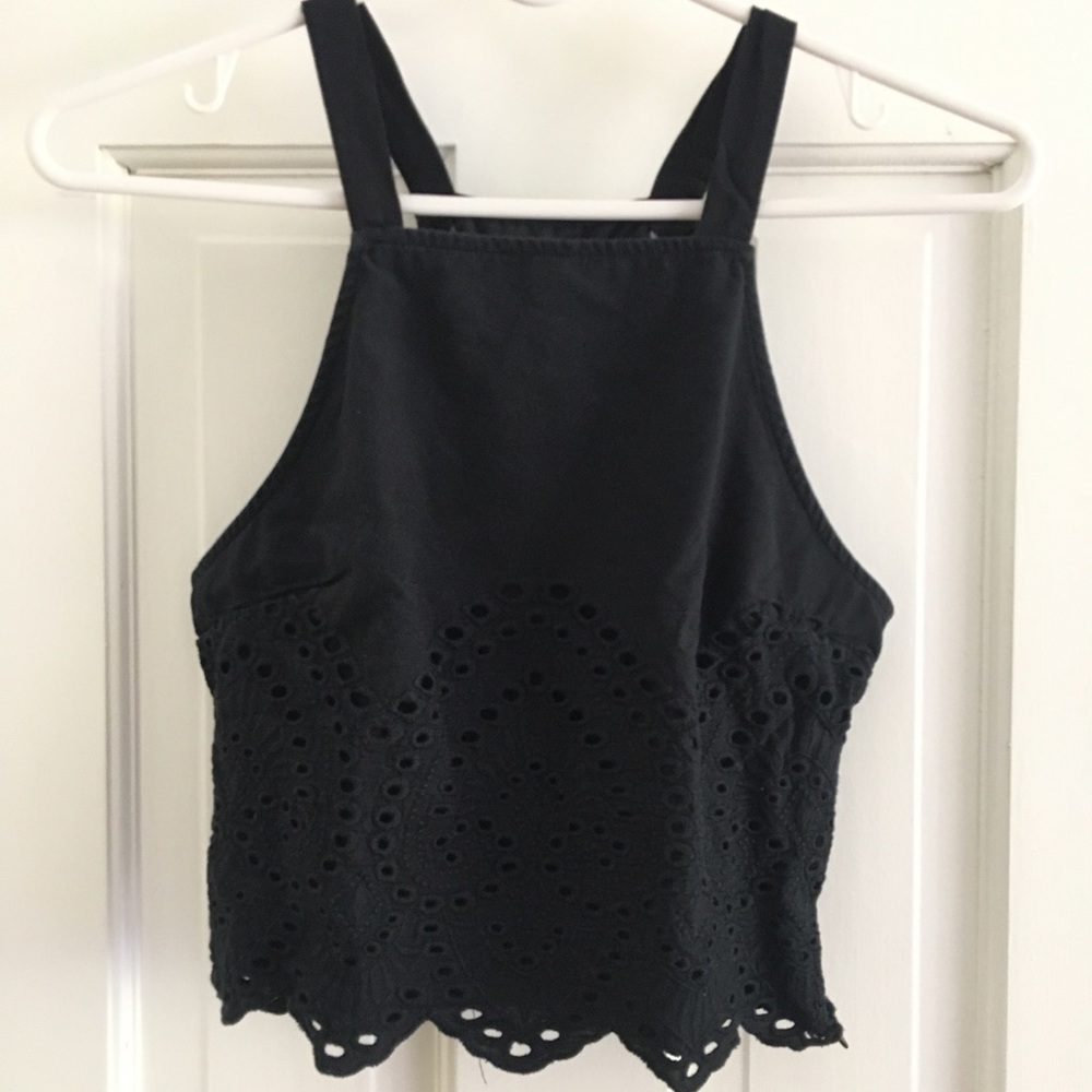 ABERCROMBIE BLACK EYELET HALTER TOP